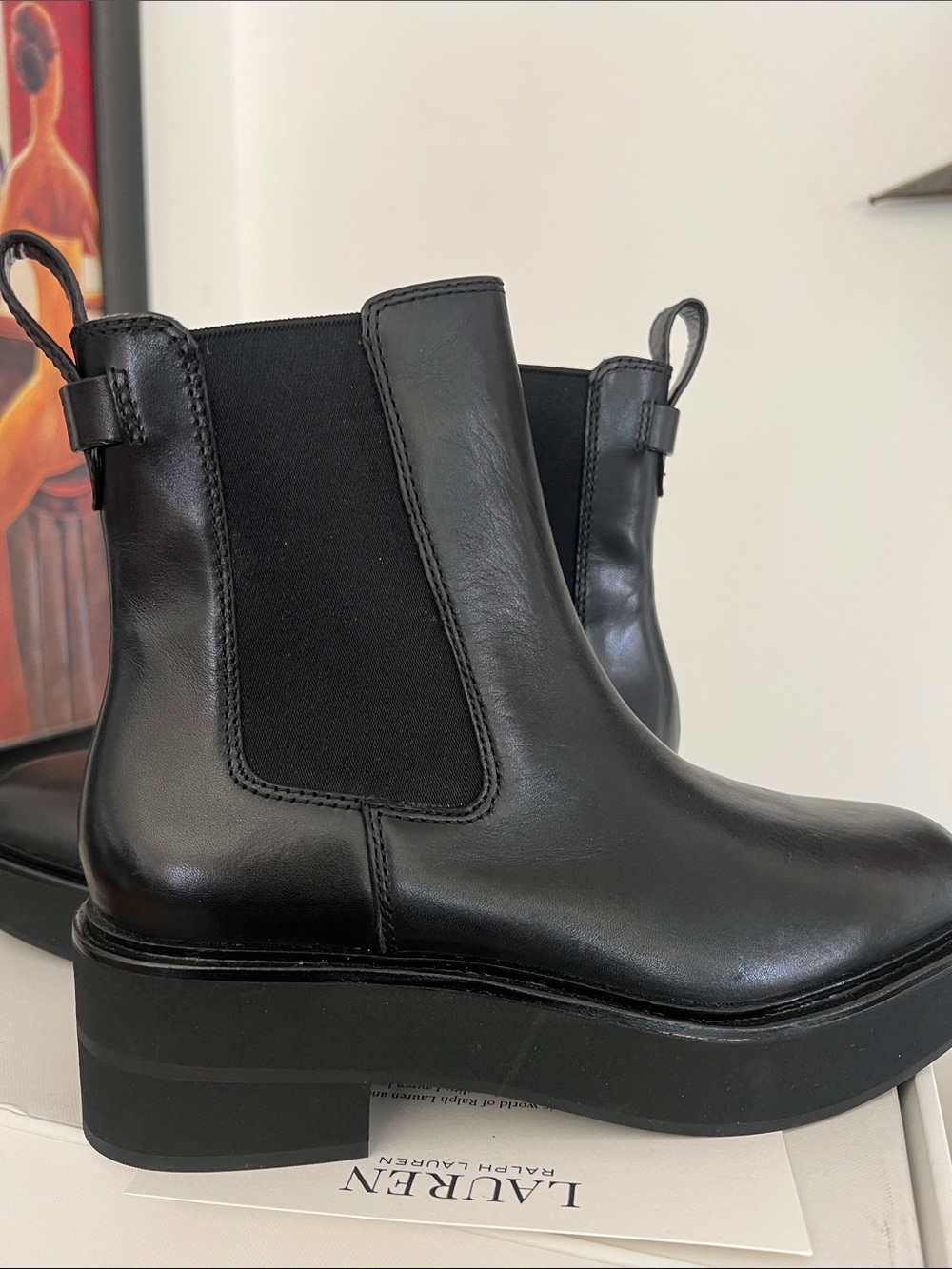Lauren Ralph Lauren Black Adrianna Burnished Calf Platform Booties